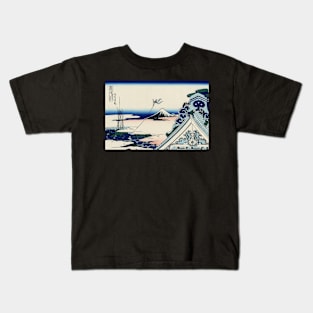 Japanese Vintage Print, Fleeing from Tsunami Kids T-Shirt